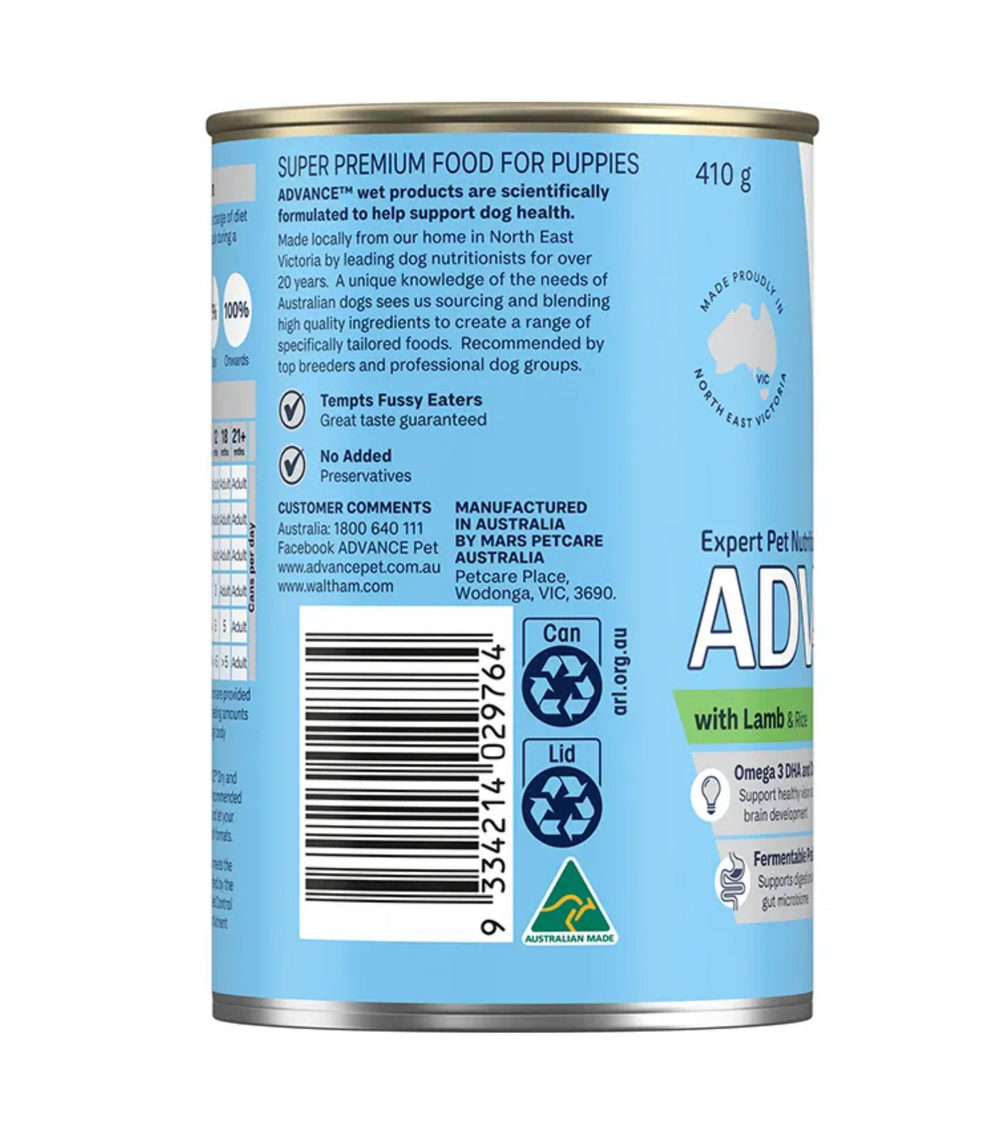 Advance - Wet Food Tins - Puppy - Lamb & Rice - 12 X 410g
