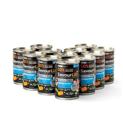 SavourLife - Wet Food Tins - Puppy - GRAIN FREE - Chicken Recipe - 12 X 375g
