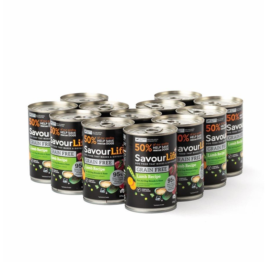 SavourLife - Wet Food Tins - Adult Dog - GRAIN FREE - Lamb Recipe - 12 X 375g