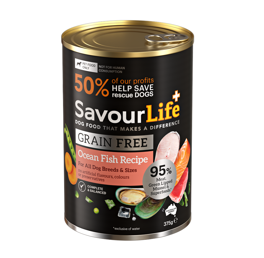 SavourLife - Wet Food Tins - Adult Dog - GRAIN FREE - Ocean Fish Recipe - 12 X 375g