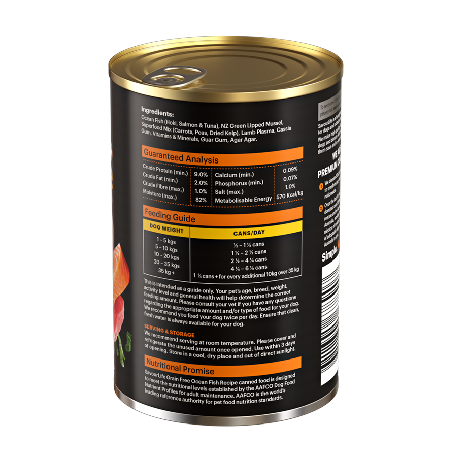 SavourLife - Wet Food Tins - Adult Dog - GRAIN FREE - Ocean Fish Recipe - 12 X 375g