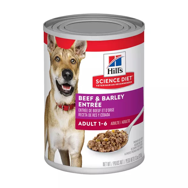 Hill's - Science Diet - Wet Food Tins - Adult Dog (1-6) - Beef & Barley Entree - 12 x 370g